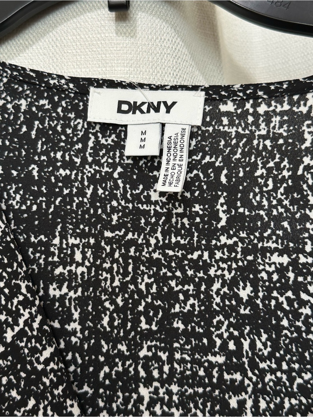 DKNY Black & White Speckled Print Blouse